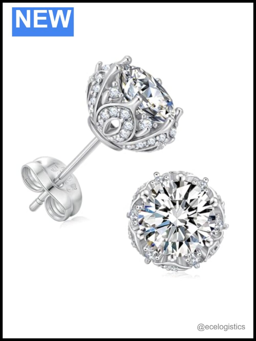 Moissanite Stud Earrings 925 Sterling Silver Rose Thorns Design Hypoallergenic